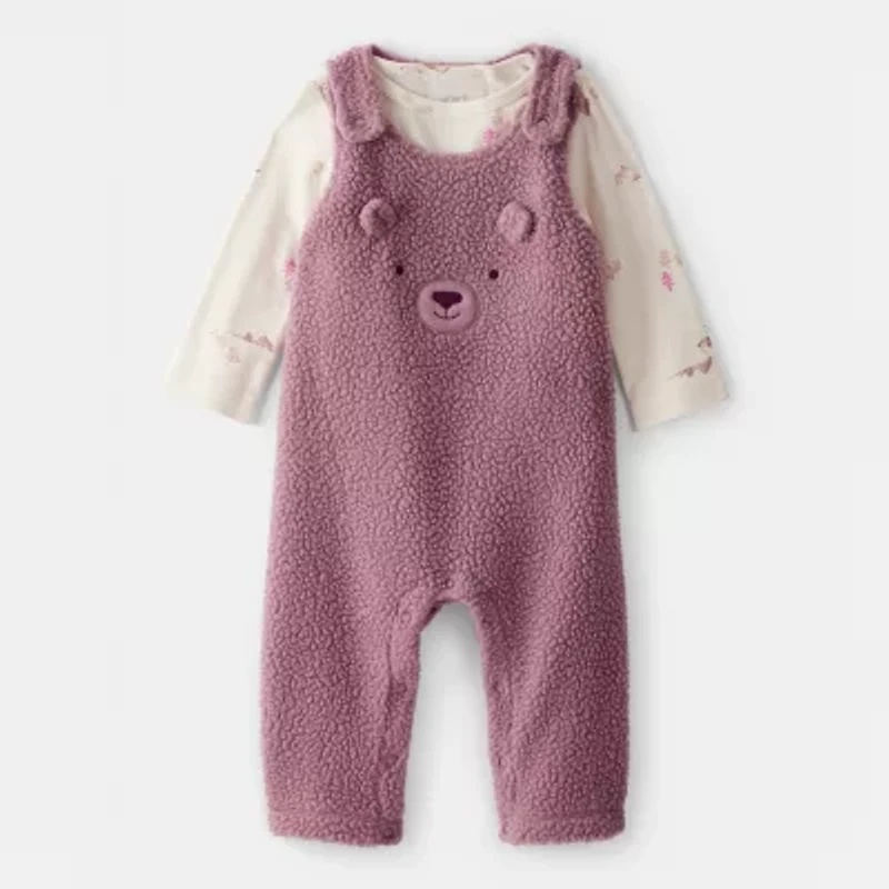 Carter's Baby Girls Round Neck Long Sleeve Microfleece 2-pc. Jumpsuit