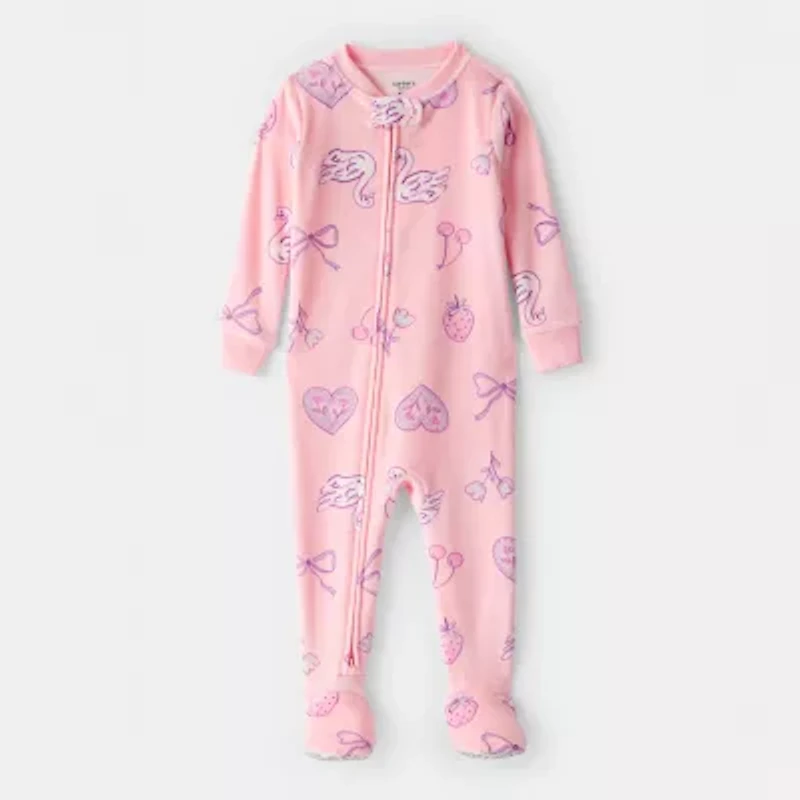 Carter's Toddler Girls Fleece Round Neck Long Sleeve Footed Pajamas