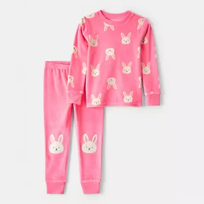 Carter's Toddler Girls Velour Round Neck Long Sleeve 2-pc. Pajama Sets