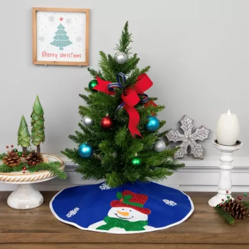 20'' Blue and White Embroidered Snowman Mini Christmas Tree Skirt