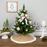 20'' Beige Burlap Mini Christmas Tree Skirt with Fleece Border