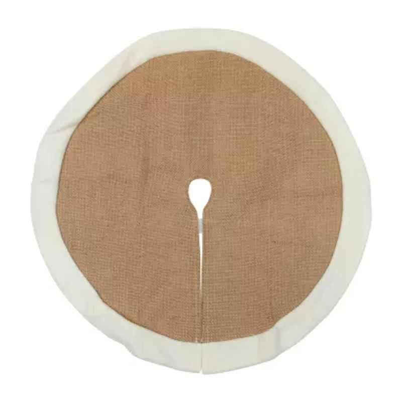 20'' Beige Burlap Mini Christmas Tree Skirt with Fleece Border
