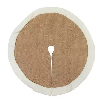 20'' Beige Burlap Mini Christmas Tree Skirt with Fleece Border