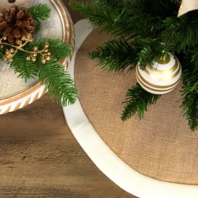 20'' Beige Burlap Mini Christmas Tree Skirt with Fleece Border
