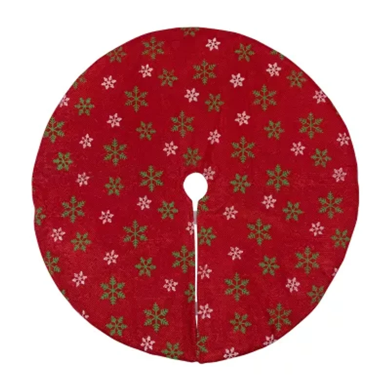 20'' Metallic Red with Green and White Snowflakes Mini Christmas Tree Skirt