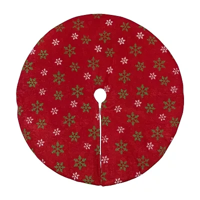 20'' Metallic Red with Green and White Snowflakes Mini Christmas Tree Skirt