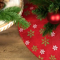 20'' Metallic Red with Green and White Snowflakes Mini Christmas Tree Skirt