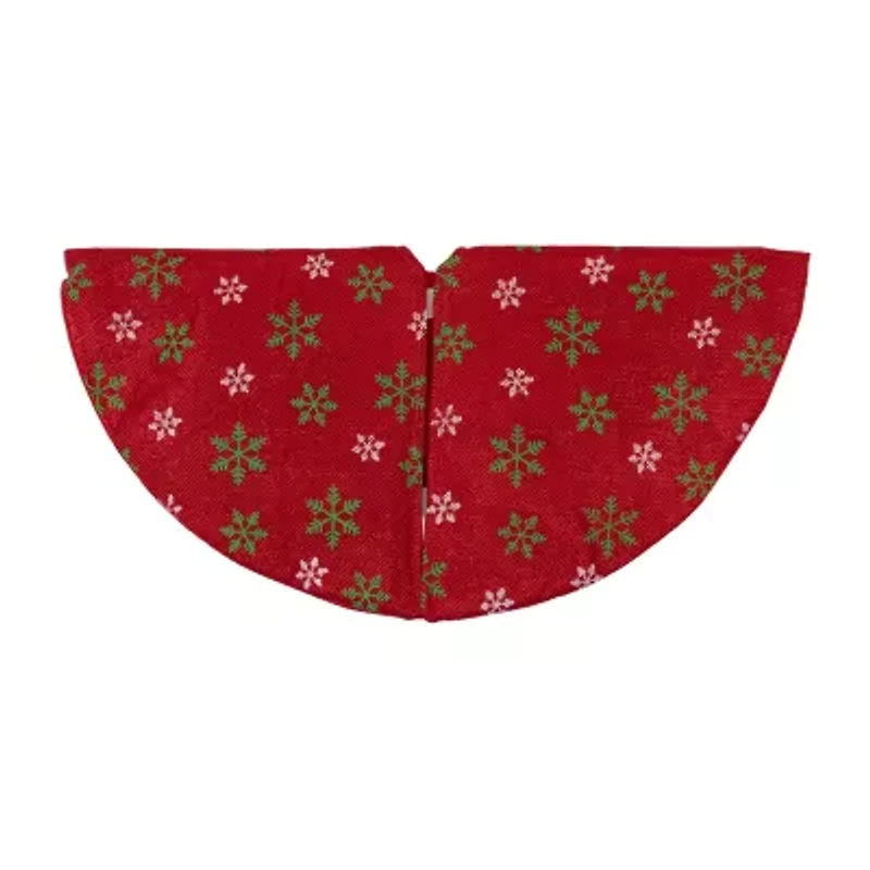20'' Metallic Red with Green and White Snowflakes Mini Christmas Tree Skirt