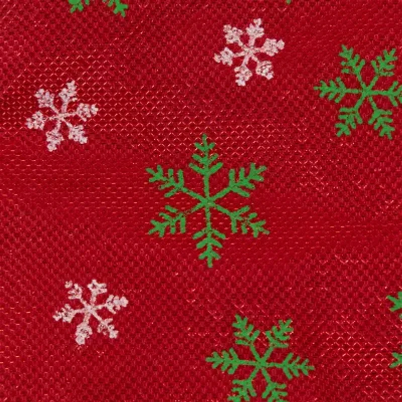 20'' Metallic Red with Green and White Snowflakes Mini Christmas Tree Skirt