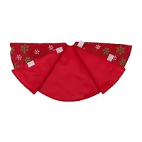 20'' Metallic Red with Green and White Snowflakes Mini Christmas Tree Skirt