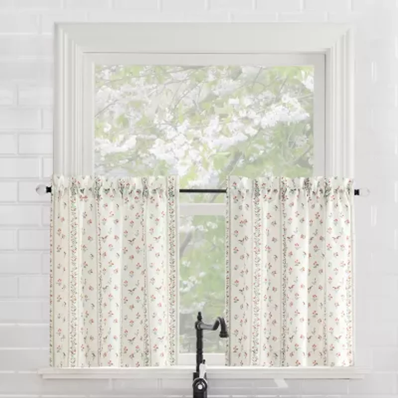 No 918 Riverwood Floral Stripe 2-pc. Rod Pocket Window Tier
