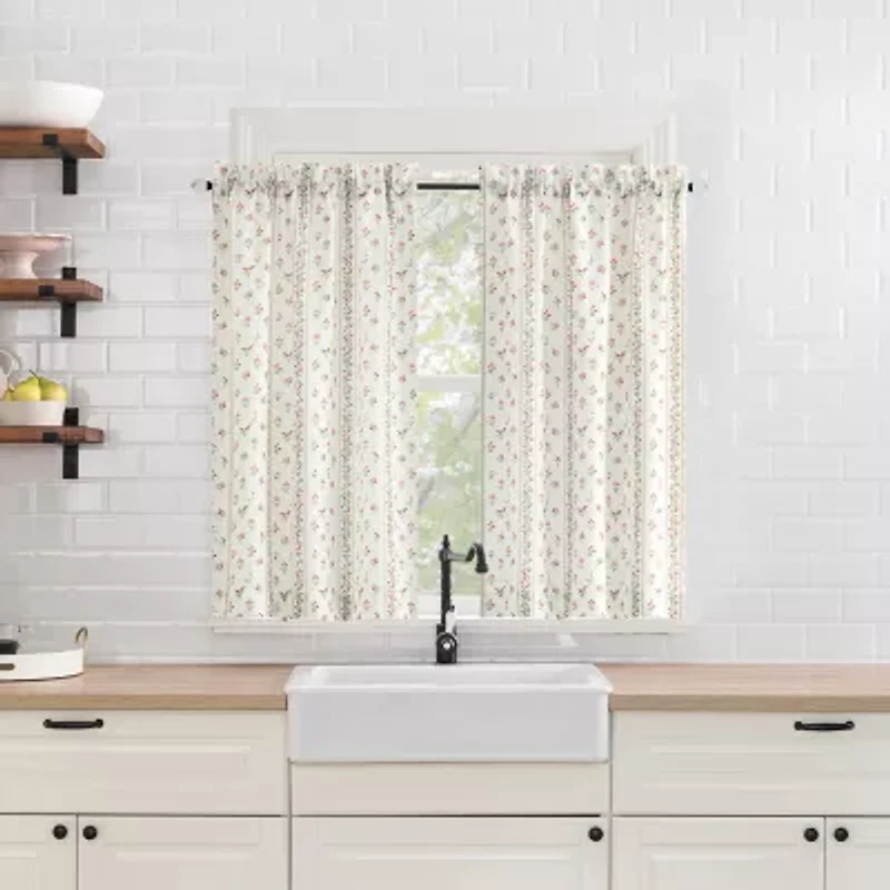 No 918 Riverwood Floral Stripe 2-pc. Rod Pocket Window Tier