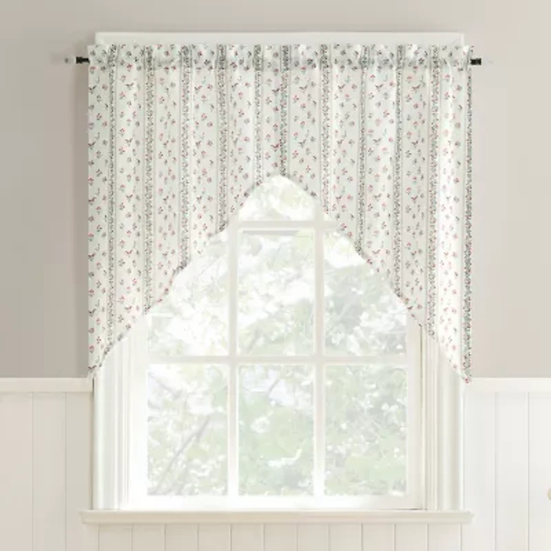 No 918 Riverwood Ditsy Floral Stripe 2-pc. Rod Pocket Window Tier