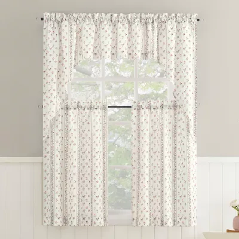 No 918 Riverwood Ditsy Floral Stripe 2-pc. Rod Pocket Window Tier