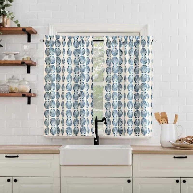 No 918 Sandbar Tonal Seashell Print 2-pc. Rod Pocket Window Tier