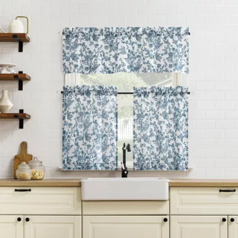 No 918 Elara Tonal Botanical 2-pc. Rod Pocket Window Tier