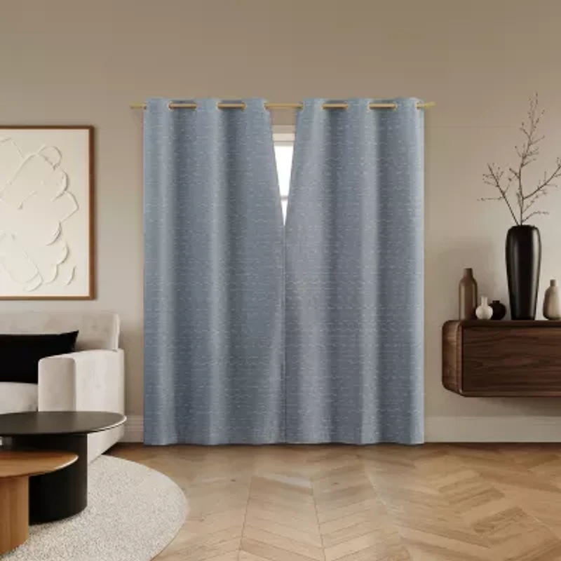 Sun Zero Dresden Detail Magnetic Grommet Top 100% Blackout Set of 2 Curtain Panel
