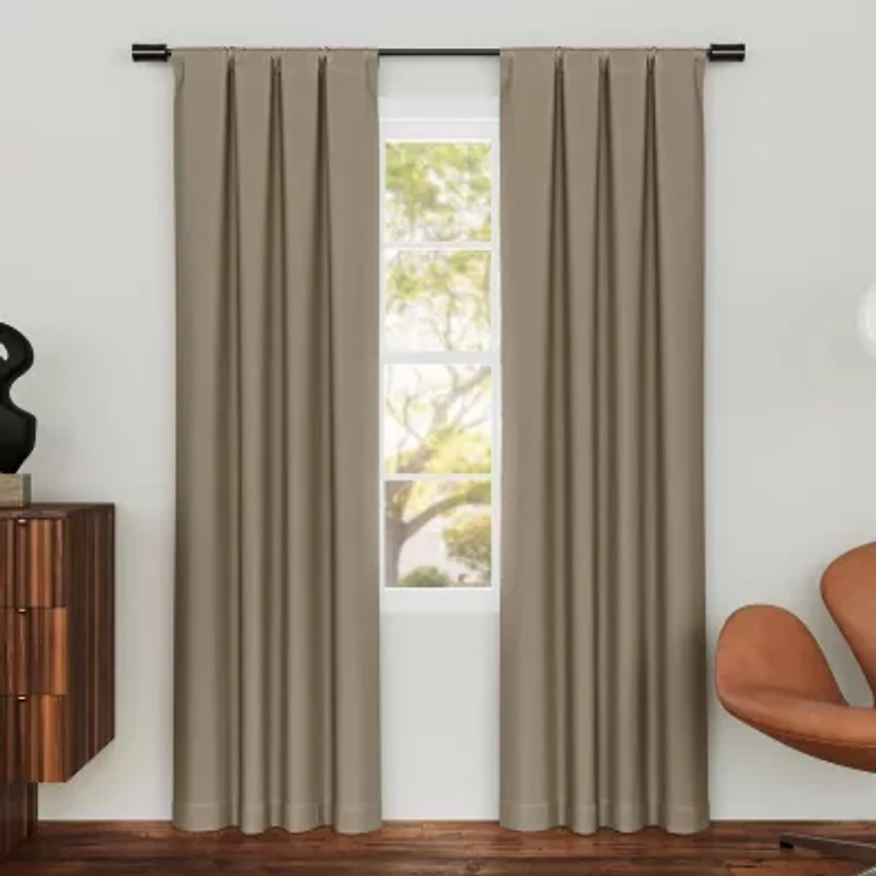 Sun Zero Presley Herringbone Magnetic Rod Pocket 100% Blackout Set of 2 Curtain Panel