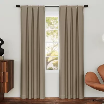 Sun Zero Presley Herringbone Magnetic Rod Pocket 100% Blackout Set of 2 Curtain Panel