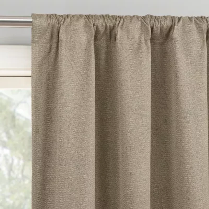 Sun Zero Presley Herringbone Magnetic Rod Pocket 100% Blackout Set of 2 Curtain Panel