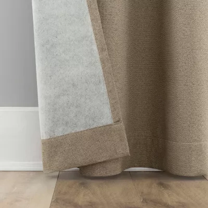Sun Zero Presley Herringbone Magnetic Rod Pocket 100% Blackout Set of 2 Curtain Panel