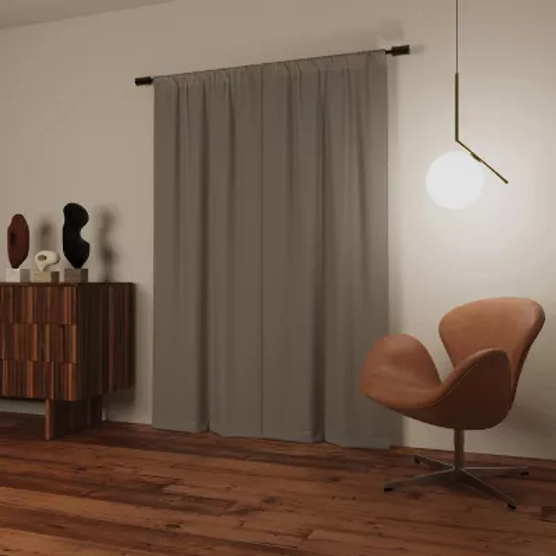Sun Zero Presley Herringbone Magnetic Rod Pocket 100% Blackout Set of 2 Curtain Panel