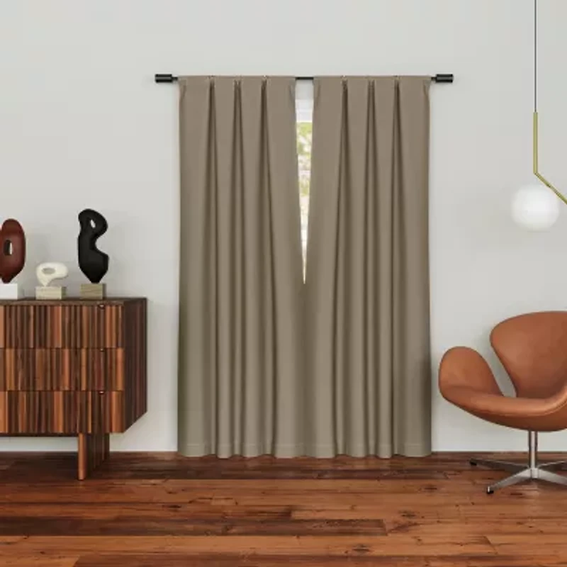 Sun Zero Presley Herringbone Magnetic Rod Pocket 100% Blackout Set of 2 Curtain Panel