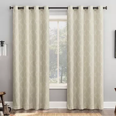 Sun Zero Tikal Woven Ogee Grommet Top 100% Blackout Single Curtain Panel