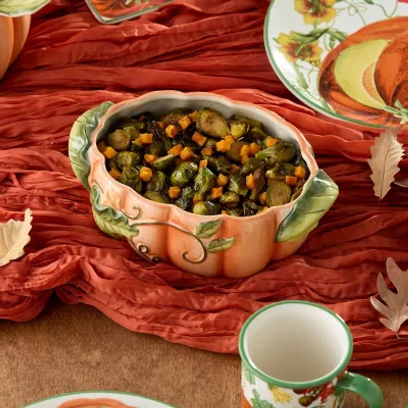 Certified International Harvest Fields Ceramic 3-D Pumpkin Shallow Serving Bowl