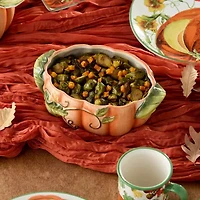 Certified International Harvest Fields Ceramic 3-D Pumpkin Shallow Serving Bowl