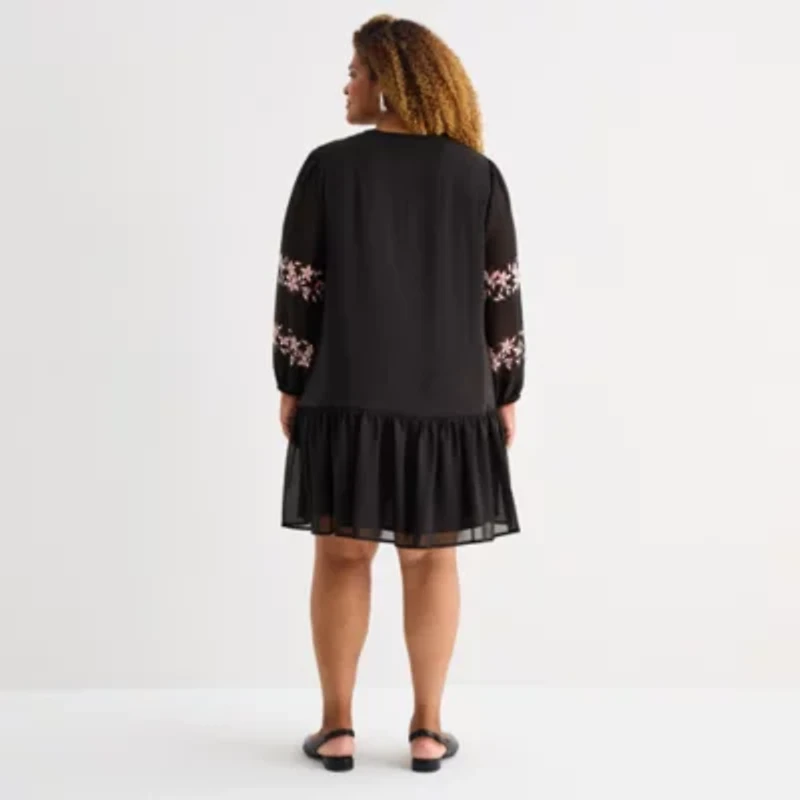 Sam And Jess Womens 3/4 Sleeve Plus Shift Dress
