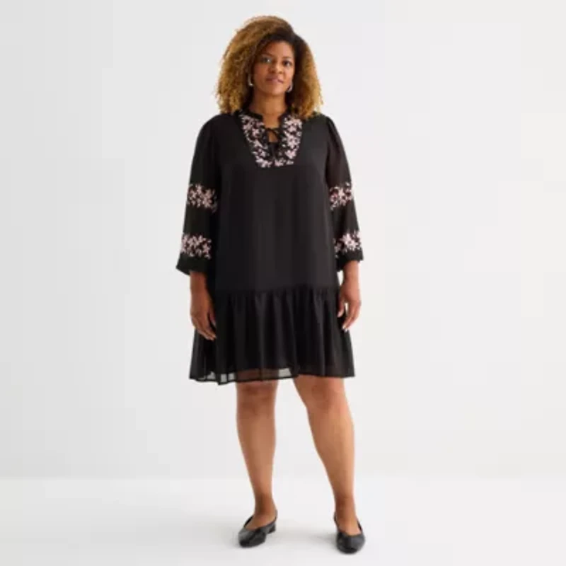 Sam And Jess Womens 3/4 Sleeve Plus Shift Dress