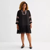 Sam And Jess Womens 3/4 Sleeve Plus Shift Dress