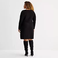 Studio 1 Womens Plus 3/4 Sleeve Plaid Sweater Dress