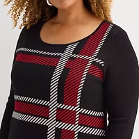 Studio 1 Womens Plus 3/4 Sleeve Plaid Sweater Dress