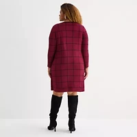 Studio 1 Womens Plus Long Sleeve Windowpane Faux-Jacket Dress