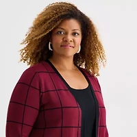 Studio 1 Womens Plus Long Sleeve Windowpane Faux-Jacket Dress