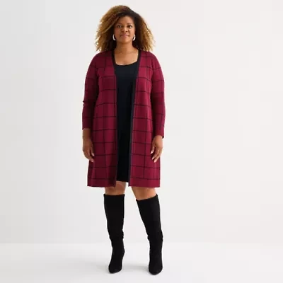 Studio 1 Womens Plus Long Sleeve Windowpane Faux-Jacket Dress