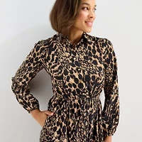 Black Label by Evan-Picone Womens Long Sleeve Animal Midi Fit + Flare Dress