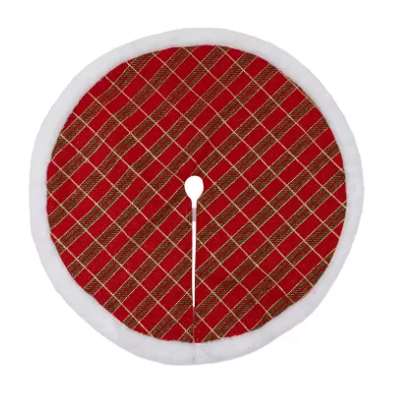 20'' Red and Gold Plaid Glittered Mini Christmas Tree Skirt