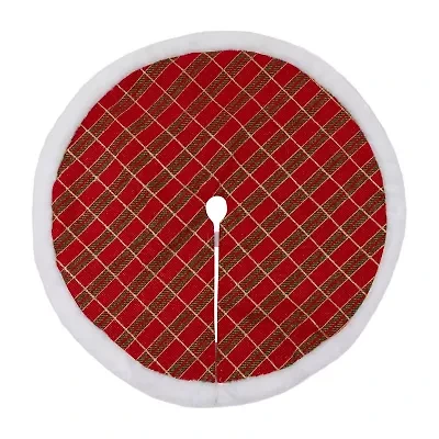 20'' Red and Gold Plaid Glittered Mini Christmas Tree Skirt