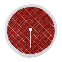 20'' Red and Gold Plaid Glittered Mini Christmas Tree Skirt