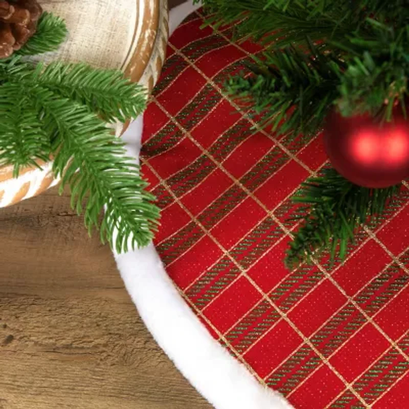 20'' Red and Gold Plaid Glittered Mini Christmas Tree Skirt