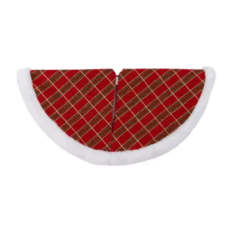20'' Red and Gold Plaid Glittered Mini Christmas Tree Skirt