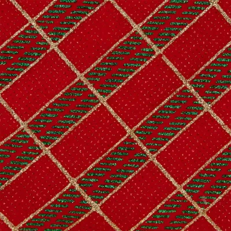 20'' Red and Gold Plaid Glittered Mini Christmas Tree Skirt