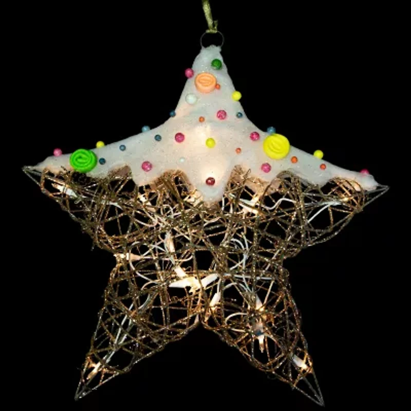 17'' Lighted Champagne Gold Candy Covered Star Christmas Window Decoration