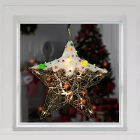 17'' Lighted Champagne Gold Candy Covered Star Christmas Window Decoration