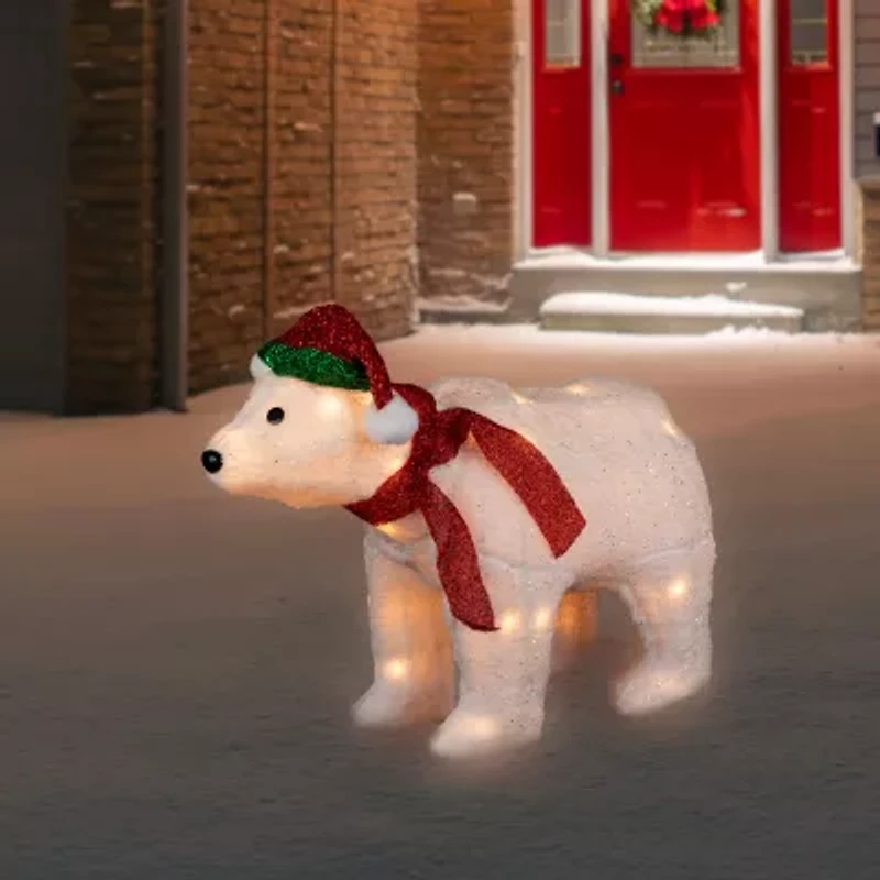 23'' Pre-Lit White Glittered Polar Bear Outdoor Christmas Decoration