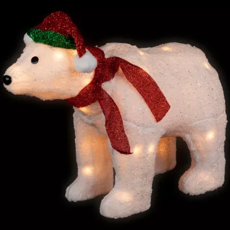 23'' Pre-Lit White Glittered Polar Bear Outdoor Christmas Decoration