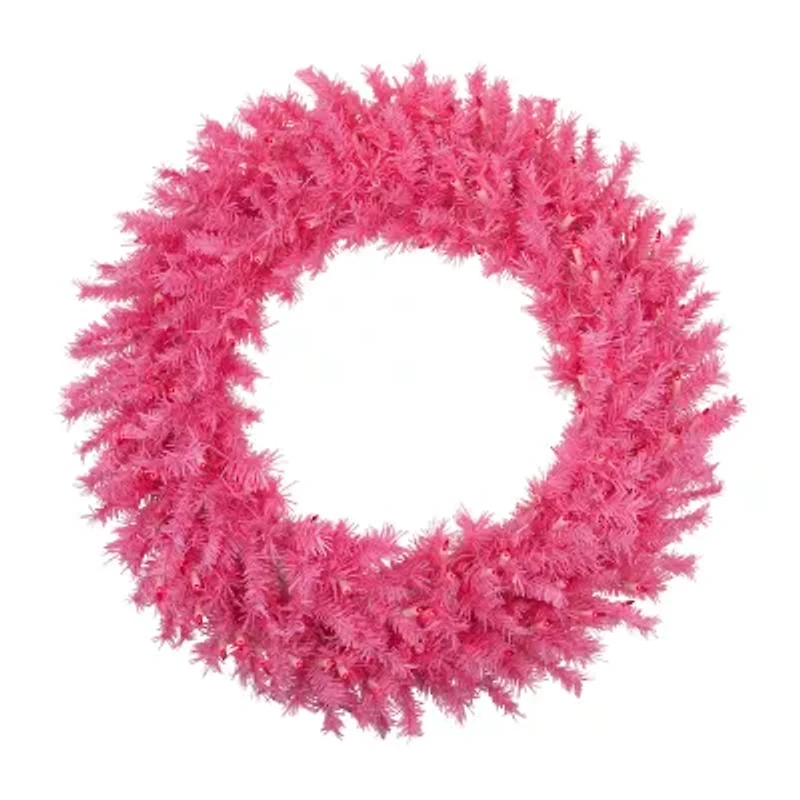Northlight 36" Pink Spruce Artificial Pink Lights Pre-Lit Wreath